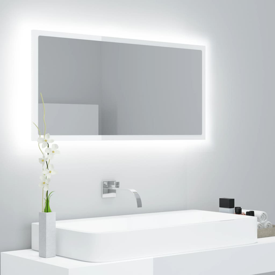 vidaXL Kylpyhuonepeili LED korkeakiilto valk. 90x8,5x37 cm lastulevy