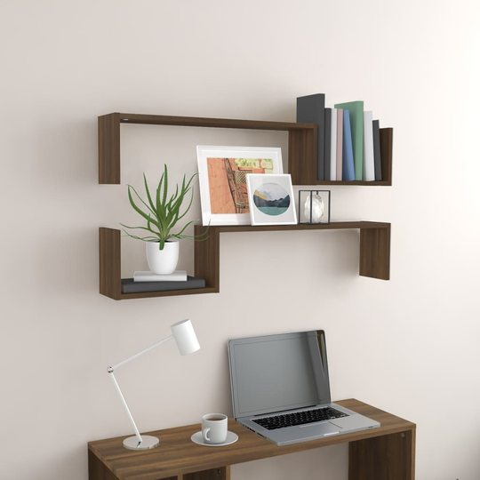 vidaXL Seinähyllyt 2 kpl ruskea tammi 100x15x20 cm tekninen puu