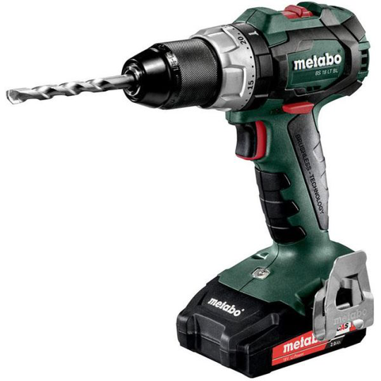 Metabo BS 18 LT BL Porakone-ruuvinväännin 2 x 2,0 Ah:n akku ja laturi
