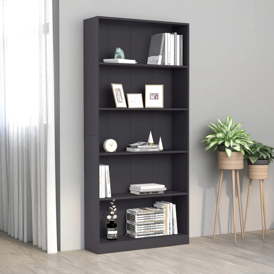 vidaXL 5-tasoinen kirjahylly harmaa 80x24x175 cm lastulevy