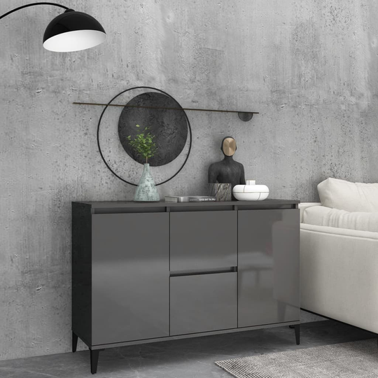 vidaXL Senkki korkeakiilto harmaa 104x35x70 cm lastulevy