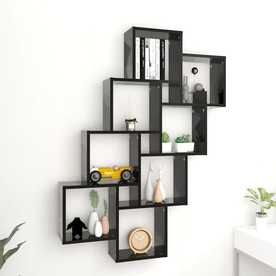 vidaXL Kuutioseinähylly musta 90x15x119 cm lastulevy