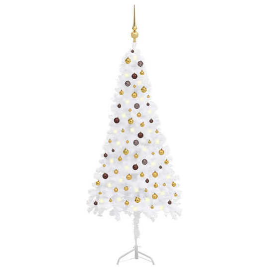 vidaXL Kulmaan asetettava tekojoulukuusi LED-valot/pallot valk. 240 cm