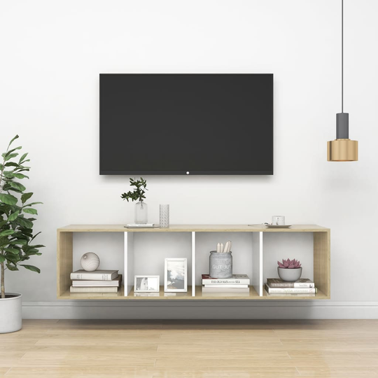 vidaXL Seinäkiinnitettävä TV-taso tammi ja valk. 37x37x142,5 cm levy