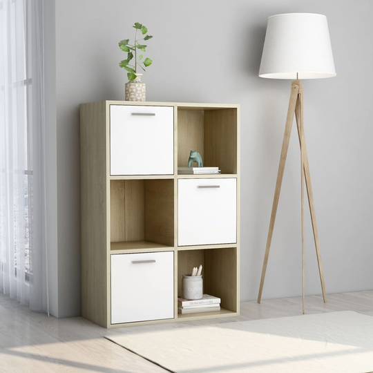 vidaXL Säilytyskaappi valkoinen/Sonoma-tammi 60x29,5x90 cm lastulevy