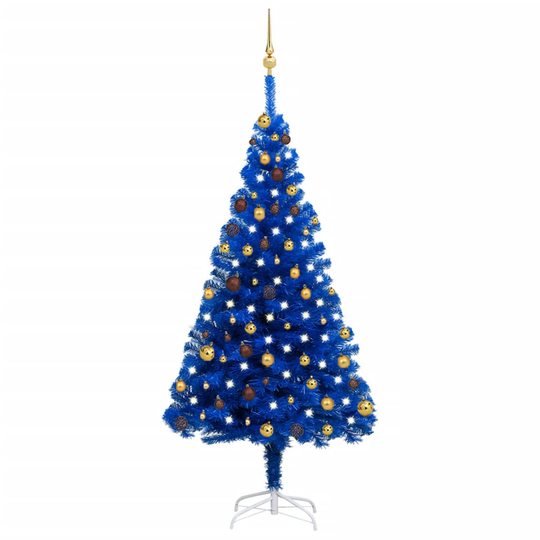 vidaXL Tekojoulukuusen puolikas LED-valo ja pallot sininen 180 cm PVC