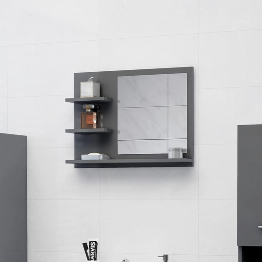 vidaXL Kylpyhuonepeili korkeakiilto harmaa 60x10,5x45 cm lastulevy