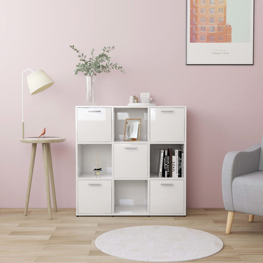 vidaXL Kirjahylly korkeakiilto valkoinen 90x30x90 cm lastulevy