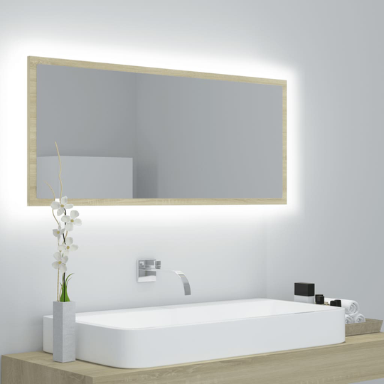 vidaXL Kylpyhuonepeili LED Sonoma-tammi 100x8,5x37 cm lastulevy