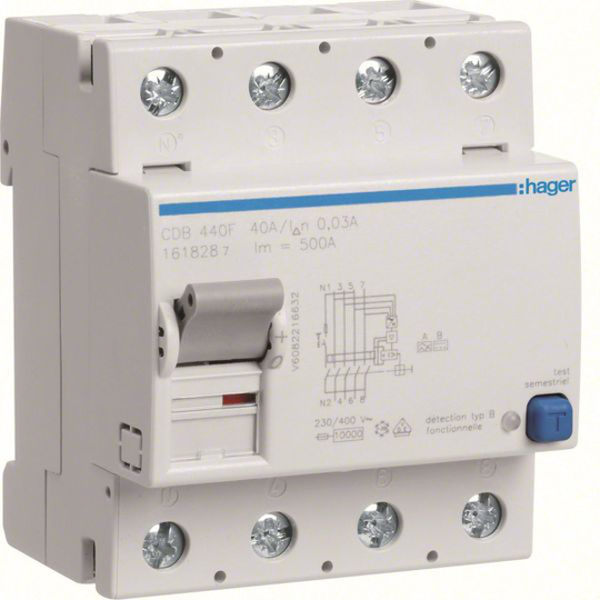 Hager CDB440F Vikavirtasuoja 4-napainen, B, 40A 30mA
