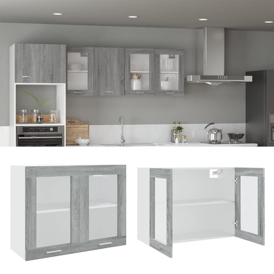 vidaXL Riippuva lasikaappi harmaa Sonoma 80x31x60 cm tekninen puu