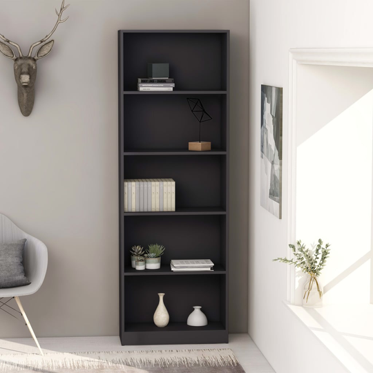 vidaXL 5-tasoinen kirjahylly harmaa 60x24x175 cm lastulevy
