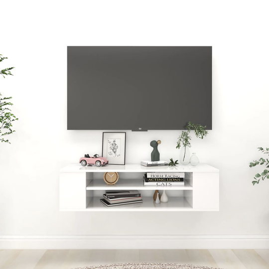 vidaXL Seinäkiinnitettävä TV-taso korkeak. valk. 100x30x26,5 cm levy