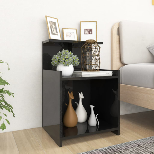 vidaXL Yöpöydät 2 kpl korkeakiilto musta 40x35x60 cm lastulevy