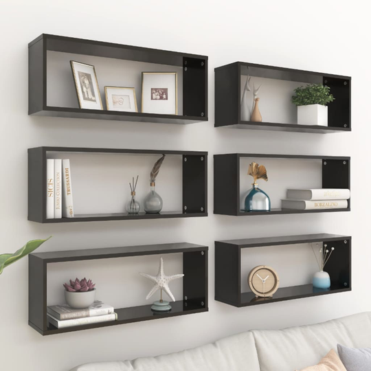 vidaXL Kuutioseinähyllyt 6 kpl korkeak. musta 60x15x23 cm lastulevy