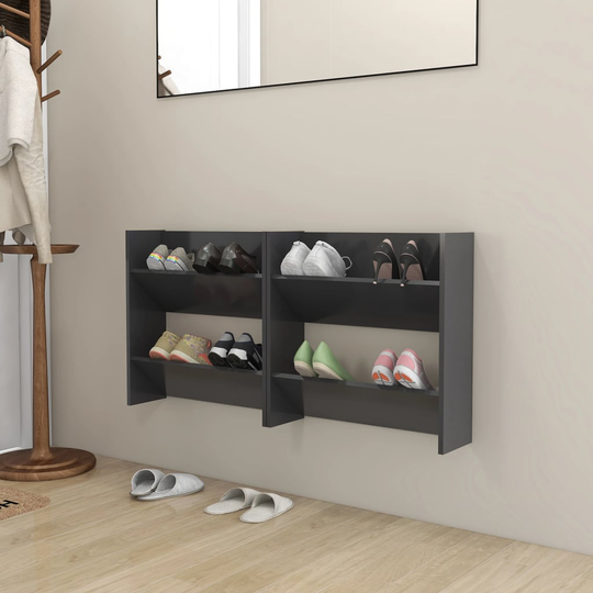 vidaXL Seinäkenkäkaapit 2 kpl harmaa 60x18x60 cm lastulevy