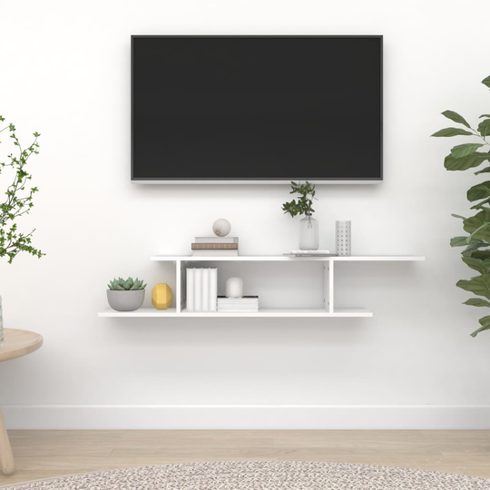 vidaXL Seinäkiinnitettävä TV-hylly valkoinen 125x18x23 cm lastulevy
