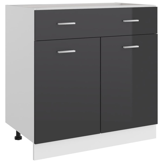 vidaXL Alalipastokaappi korkeakiilto harmaa 80x46x81,5 cm lastulevy