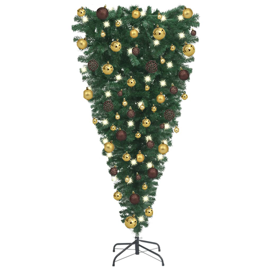 vidaXL Tekokuusi ylösalainen LED-valoilla ja palloilla 120 cm