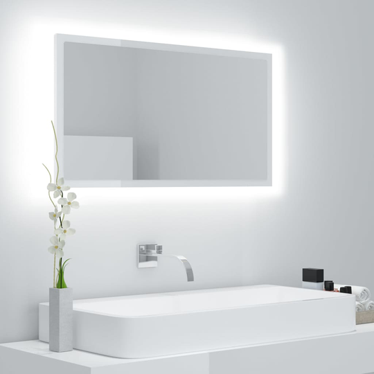 vidaXL Kylpyhuonepeili LED korkeakiilto valk. 80x8,5x37 cm lastulevy