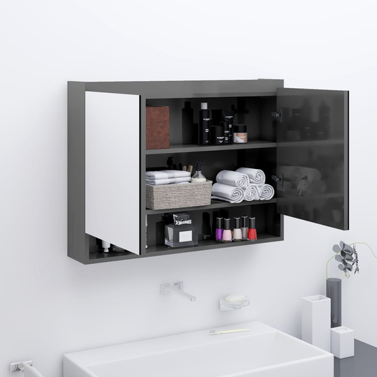vidaXL LED kylpyhuoneen peilikaappi 80x15x60 cm MDF kiiltävä harmaa