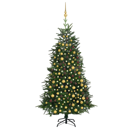 vidaXL Tekojoulukuusi LED-valoilla ja palloilla vihreä 240cm PVC ja PE
