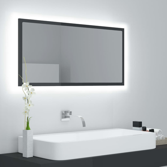 vidaXL Kylpyhuonepeili LED korkeakiilto harmaa 90x8,5x37 cm lastulevy