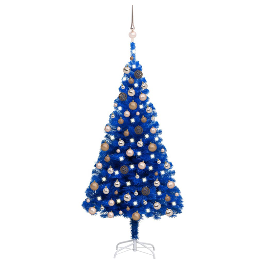 vidaXL Tekojoulukuusi LED-valoilla ja palloilla sininen 180 cm PVC
