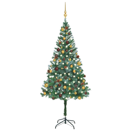 vidaXL Tekojoulukuusi LED-valoilla, palloilla ja kävyillä 180 cm