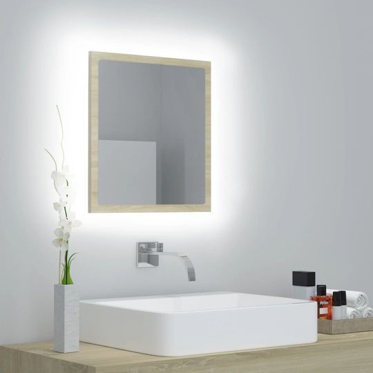 vidaXL LED-kylpyhuonepeili Sonoma-tammi 40x8,5x37 cm lastulevy