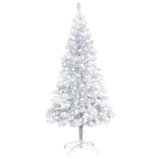 vidaXL Tekojoulukuusi LED-valoilla ja jalustalla hopea 120 cm PET