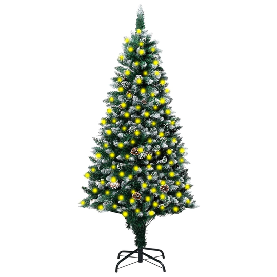 vidaXL Tekojoulukuusi LED-valoilla/kävyillä/valkoisella lumella 240 cm