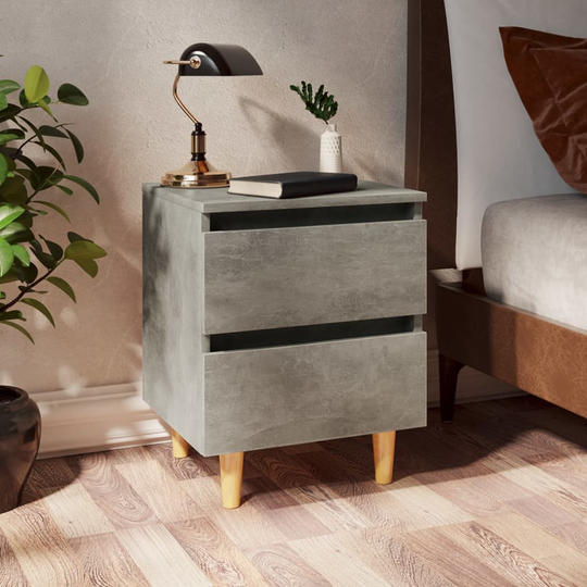 vidaXL Yöpöytä täysmäntyiset jalat betoninharmaa 40x35x50cm