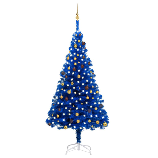 vidaXL Tekojoulukuusi LED-valoilla ja palloilla sininen 240 cm PVC