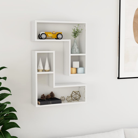 vidaXL Seinähyllyt 2 kpl korkeakiilto valkoinen 50x15x50 cm lastulevy