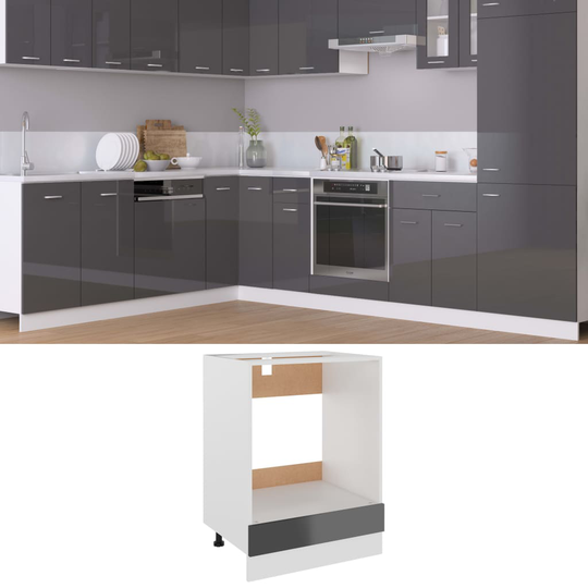 vidaXL Uunikaappi korkeakiilto harmaa 60x46x81,5 cm lastulevy