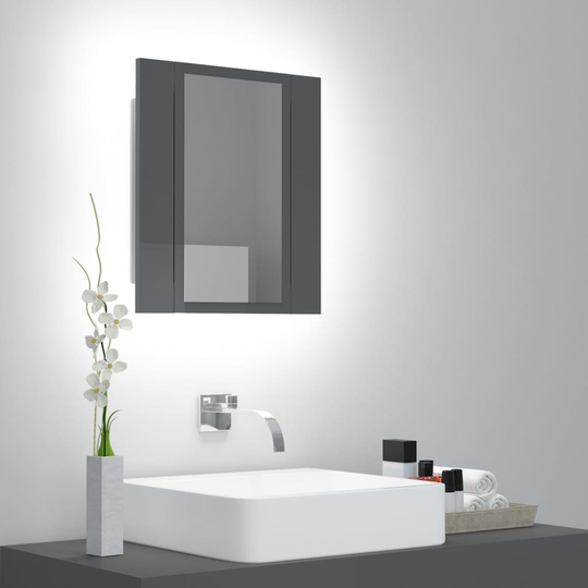vidaXL Kylpyhuoneen LED peilikaappi korkeakiilto harmaa 40x12x45 cm
