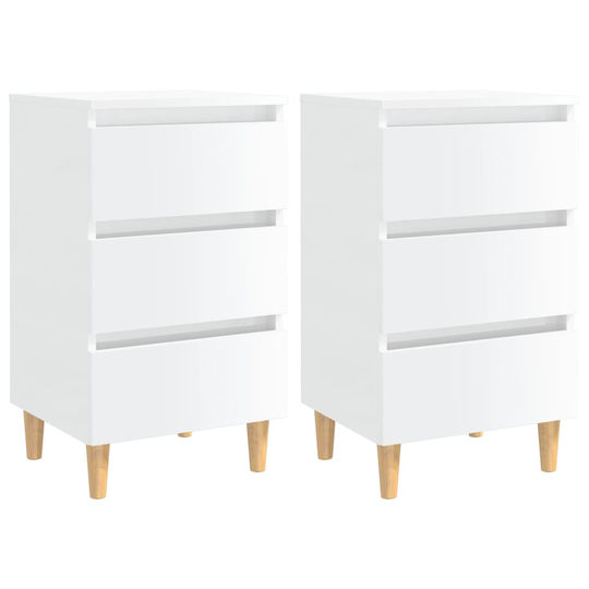 vidaXL Yöpöydät puiset jalat 2 kpl korkeakiilto valkoinen 40x35x69cm