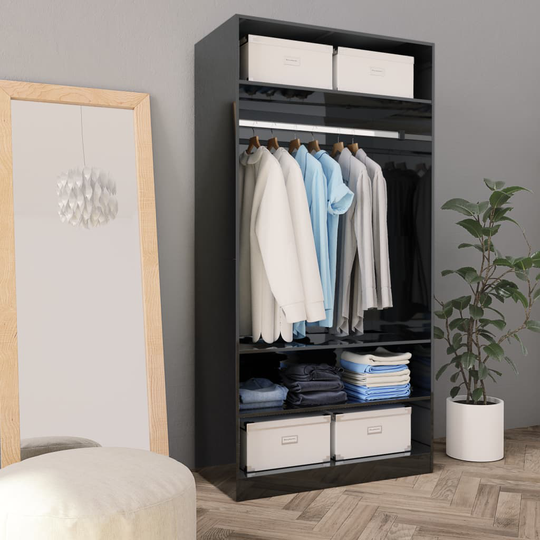 vidaXL Vaatekaappi korkeakiilto musta 100x50x200 cm lastulevy