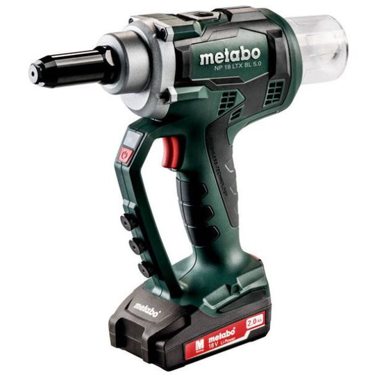 Metabo NP 18 LTX BL 5.0 Vetoniittipistooli 2 x 2,0 Ah:n akku ja laturi