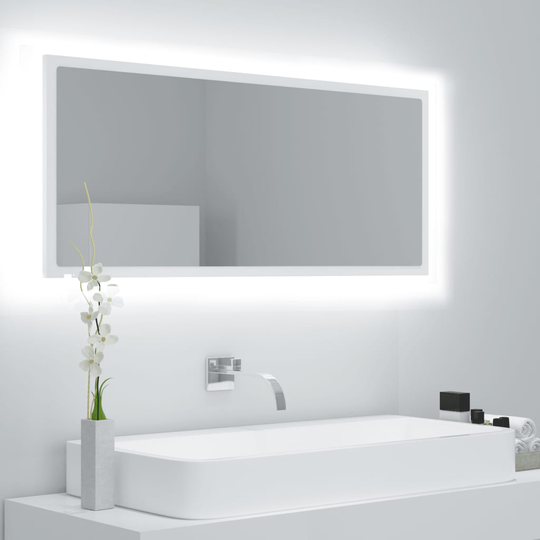 vidaXL Kylpyhuonepeili LED valkoinen 100x8,5x37 cm lastulevy