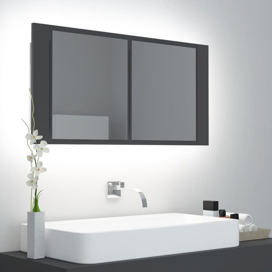 vidaXL Kylpyhuoneen LED peilikaappi harmaa 90x12x45 cm