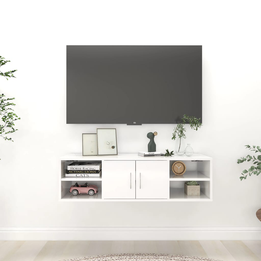 vidaXL Seinähylly korkeakiilto valkoinen 102x30x29 cm lastulevy