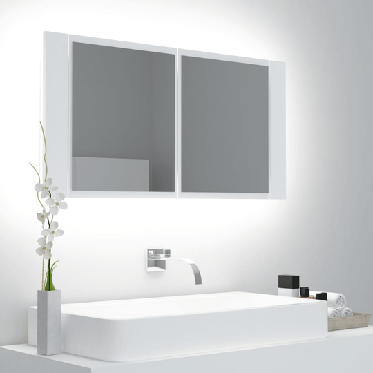 vidaXL Kylpyhuoneen LED peilikaappi valkoinen 90x12x45 cm