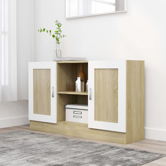 vidaXL Senkki valkoinen ja Sonoma-tammi 120x30,5x70 cm lastulevy