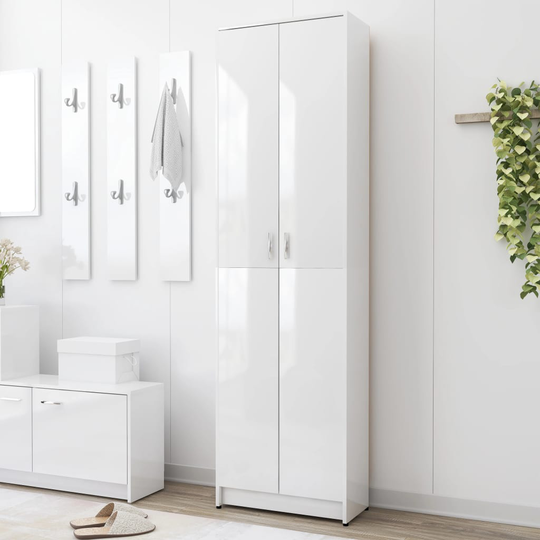 vidaXL Eteisen vaatekaappi korkeakiilto valk. 55x25x189 cm lastulevy