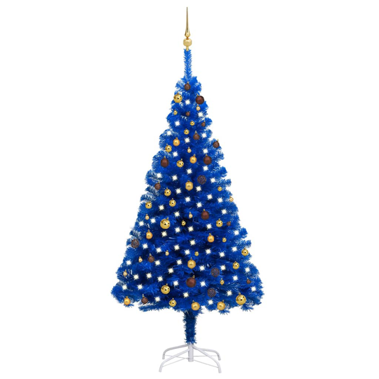 vidaXL Tekojoulukuusi LED-valoilla ja palloilla sininen 210 cm PVC