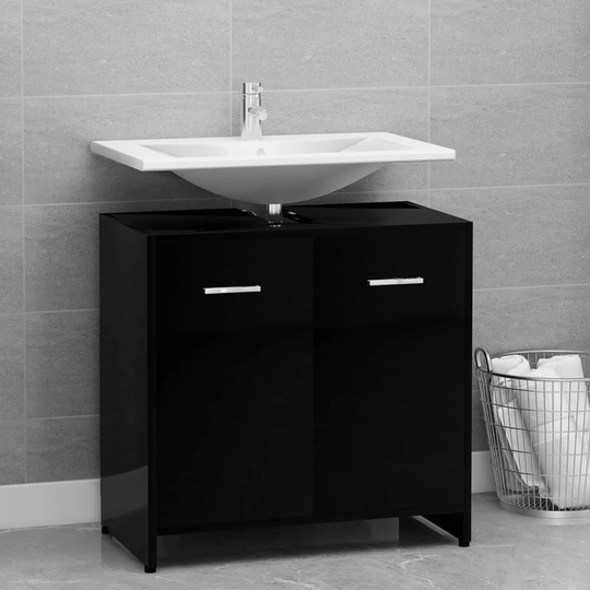 vidaXL Kylpyhuonekaappi korkeakiilto musta 60x33x61 cm lastulevy