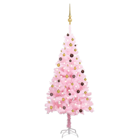 vidaXL Tekojoulukuusi LED-valoilla ja palloilla pinkki 210 cm PVC
