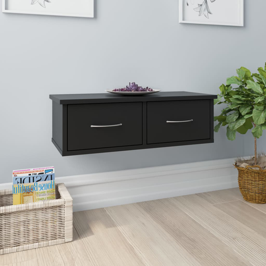 vidaXL Seinälaatikkohylly musta 60x26x18,5 cm lastulevy